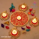 HJ Premium Gold-Red Diya Set 🕯️ Laser-Cut Rangoli Center Plate ✨ Festive Mandir & Table Decoration 🎊 