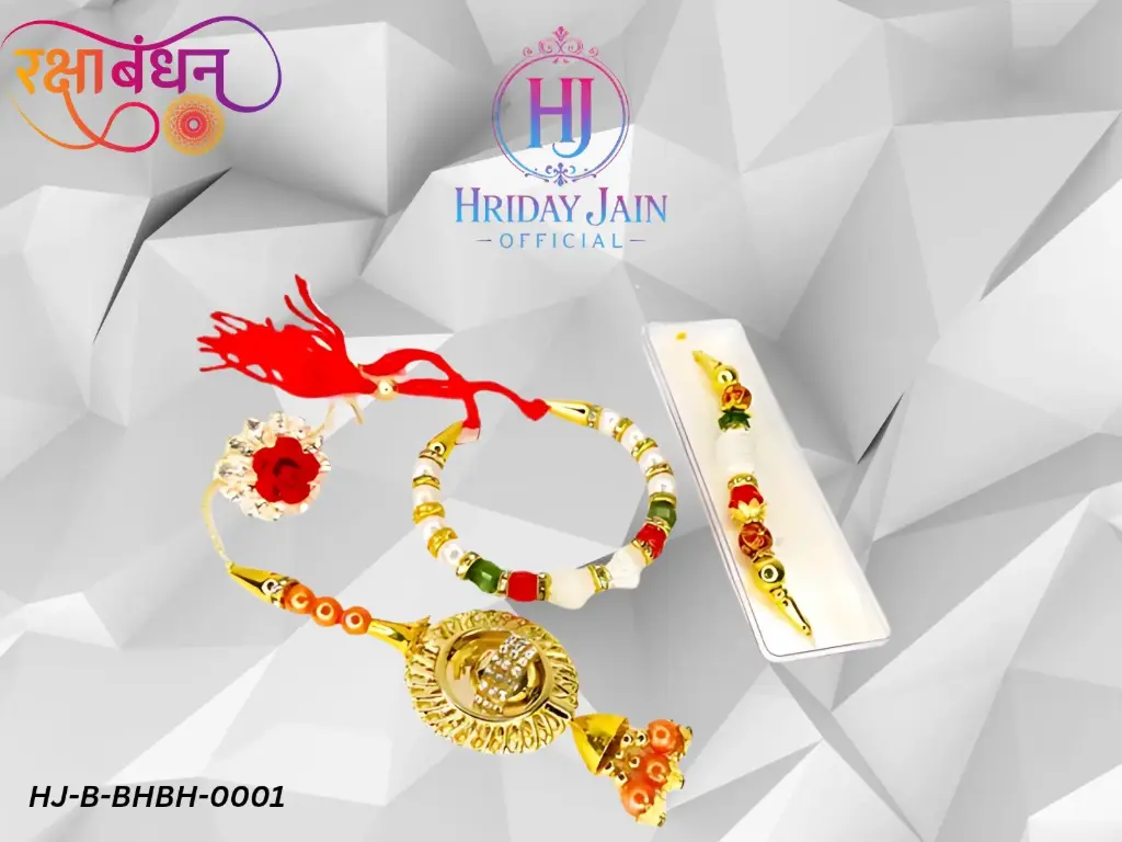 Elegant Rakhi Gift Set – Traditional Rakhi, Bracelet & Lumba for Raksha Bandhan