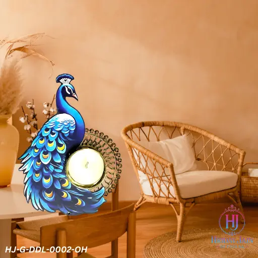 HJ Designer Peacock Diya – 2 PCS MDF Candle Holder for Diwali & Home Decor