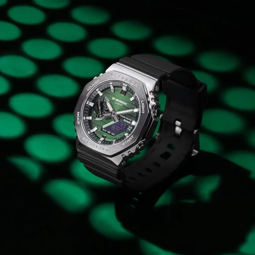 HJ Official G-Shock GBM-2100A – Premium Silver Metal Body with Green Dial | 7AA Unisex Collection  HJ-P-W-0002-TGS